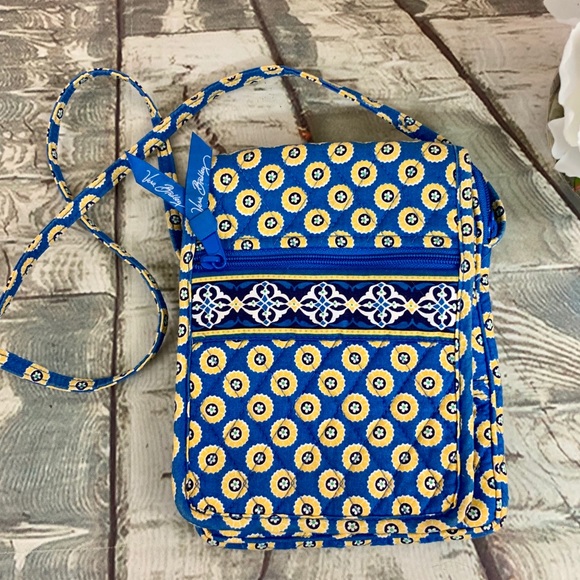 Vera Bradley Mini Crossbody Blue Yellow Print - Picture 2 of 11